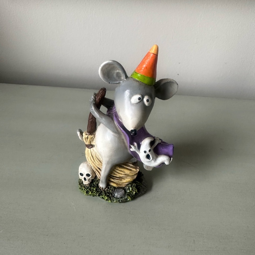 Vintage Halloween mouse ghost skull whimsical figurine